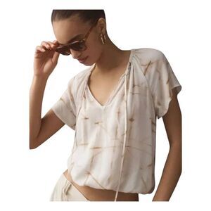 Anthropologie Cloth & Stone womens Sz L cream brown woven top